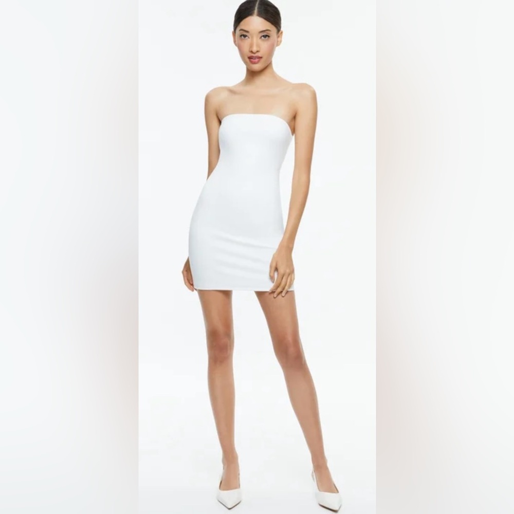 Alice+ Olivia Clear Strap Fifi Off White Soft Faux Leather Mini Dress